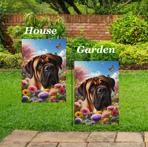 Bull Mastiff - Best of Breed  Spring Butterflies Outdoor House and Garden Flag ..