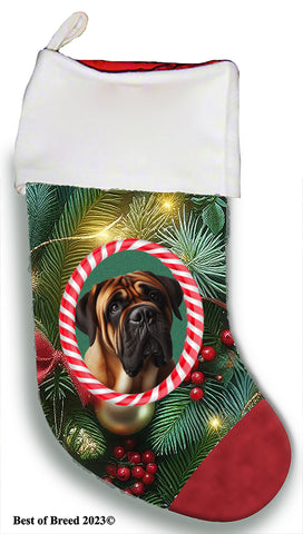 Bull Mastiff - Best of Breed  Christmas Stocking 13.5"  Red Gaming Cloth with Red Lining ,Plush White Cuff  ..