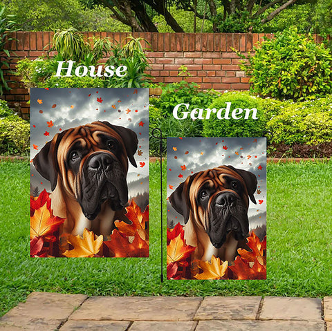 Bull Mastiff - Best of Breed  Fall Leaves Outdoor House and Garden Flag ..