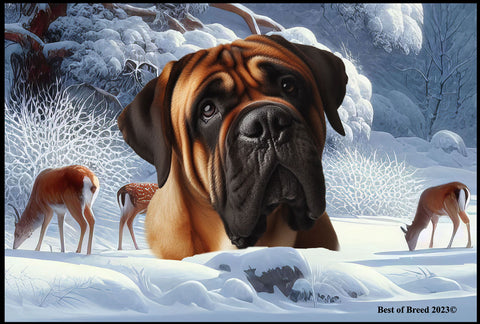 Bull Mastiff - Best of Breed Winter Wonderland Floor Mat Tufted Loop 18" x 27"..