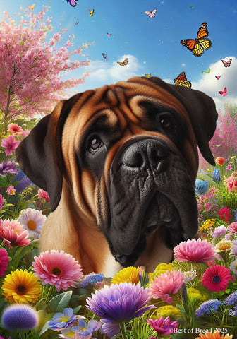 Bull Mastiff - Best of Breed  Spring Butterflies Outdoor House and Garden Flag ..