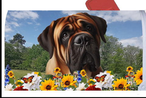 Bull Mastiff - Best of Breed Summer Flowers Mailbox Cover Hi-Grade Vinyl 6" x 19"..