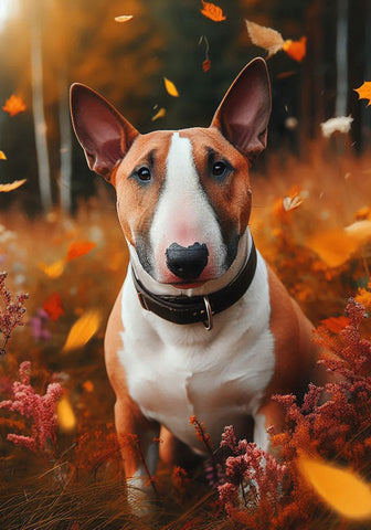 Bull Terrier Brown White - Best of Breed DCR Falling Leaves Outdoor Flag