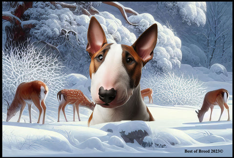 Bull Terrier Brown/White - Best of Breed Winter Wonderland Floor Mat Tufted Loop 18" x 27"