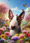 Bull Terrier Brown/White - Best of Breed  Spring Butterflies Outdoor House and Garden Flag