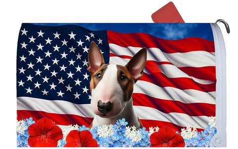 Bull Terrier Brown/White - Best of Breed Patriotic Mailbox Cover Hi-Grade Vinyl 6" x 19"