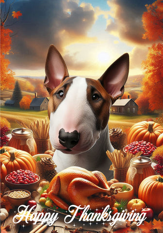 Bull Terrier Brown/White - Best of Breed  Thanksgiving Outdoor House and Garden Flag