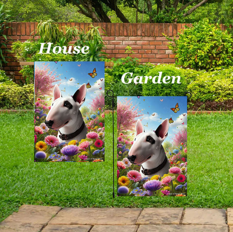 Bull Terrier Mini - Best of Breed  Spring Butterflies Outdoor House and Garden Flag