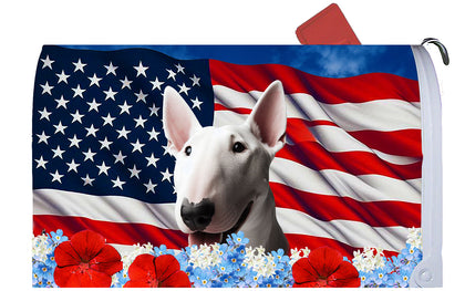 Bull Terrier White - Best of Breed Patriotic Mailbox Cover Hi-Grade Vinyl 6" x 19"