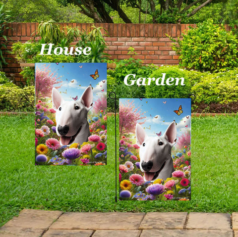 Bull Terrier White - Best of Breed  Spring Butterflies Outdoor House and Garden Flag