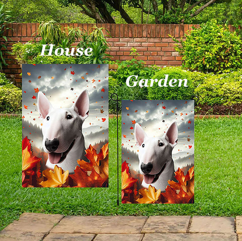 Bull Terrier White - Best of Breed  Fall Leaves Outdoor House and Garden Flag