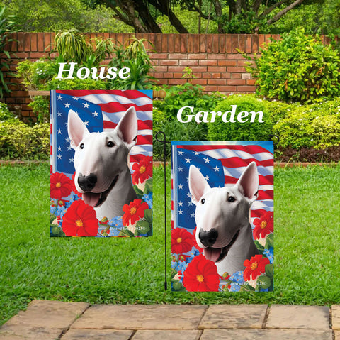 Bull Terrier White - Best of Breed  Patriotic I All-American Outdoor House and Garden Flag