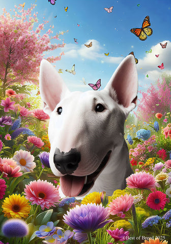 Bull Terrier White - Best of Breed  Spring Butterflies Outdoor House and Garden Flag