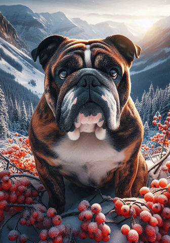 English Bulldog Brindle - Best of Breed DCR Winter Berries Outdoor House and Garden Flag