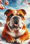 English Bulldog Brown and White - Best of Breed DCR Winter Berries Outdoor House and Garden Flag