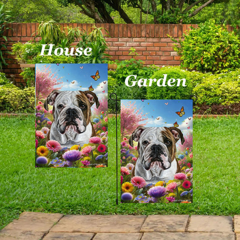 Bulldog - Best of Breed  Spring Butterflies Outdoor House and Garden Flag ..