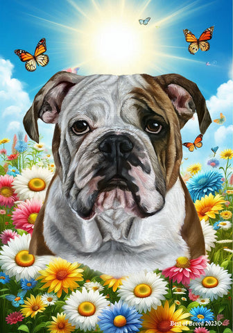 Bulldog - Best of Breed  Summer Butterflies Outdoor House and Garden Flag ..