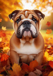 English Bulldog Brown and White - Best of Breed DCR Falling Leaves Outdoor Flag