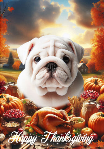 Bulldog White - Best of Breed  Thanksgiving Outdoor House and Garden Flag ..