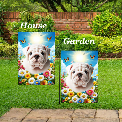 Bulldog White - Best of Breed  Summer Butterflies Outdoor House and Garden Flag ..