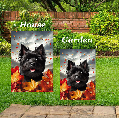 Cairn Terrier Black - Best of Breed  Fall Leaves Outdoor House and Garden Flag