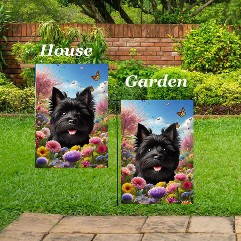 Cairn Terrier Black - Best of Breed  Spring Butterflies Outdoor House and Garden Flag
