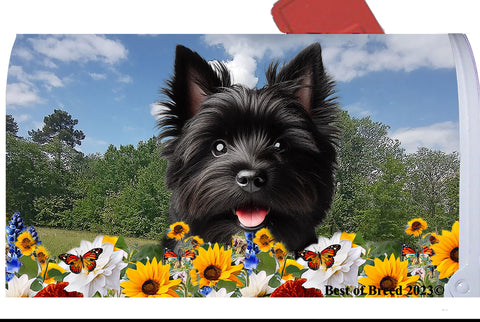 Cairn Terrier Black - Best of Breed Summer Flowers Mailbox Cover Hi-Grade Vinyl 6" x 19"