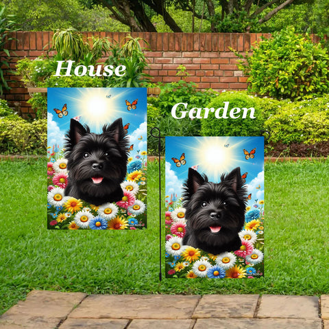 Cairn Terrier Black - Best of Breed  Summer Butterflies Outdoor House and Garden Flag