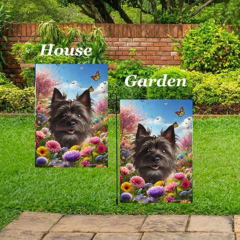 Cairn Terrier Brindle - Best of Breed  Spring Butterflies Outdoor House and Garden Flag