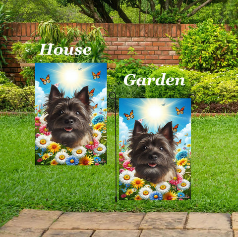 Cairn Terrier Brindle - Best of Breed  Summer Butterflies Outdoor House and Garden Flag
