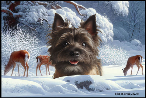 Cairn Terrier Brindle - Best of Breed Winter Wonderland Floor Mat Tufted Loop 18" x 27"