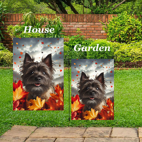 Cairn Terrier Brindle - Best of Breed  Fall Leaves Outdoor House and Garden Flag