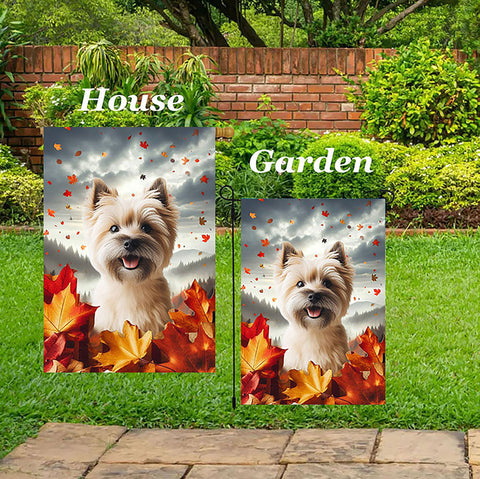 Cairn Terrier  Wheat - Best of Breed  Fall Leaves Outdoor House and Garden Flag