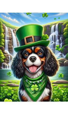 Cavalier King Charles Black and Tan - Best of Breed DCR Saint Patricks Day Day Outdoor House and Garden Flag