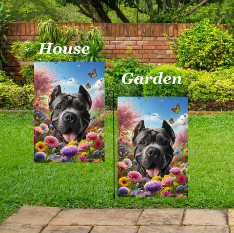 Cane Corso Black Cropped - Best of Breed  Spring Butterflies Outdoor House and Garden Flag
