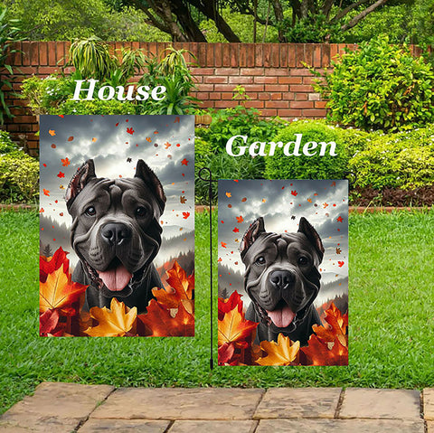 Cane Corso Black Cropped - Best of Breed  Fall Leaves Outdoor House and Garden Flag