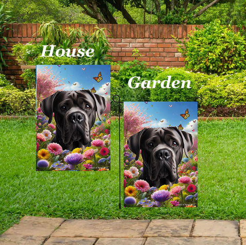 Cane Corso Black Uncropped - Best of Breed  Spring Butterflies Outdoor House and Garden Flag