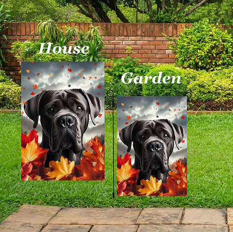 Cane Corso Black Uncropped - Best of Breed  Fall Leaves Outdoor House and Garden Flag
