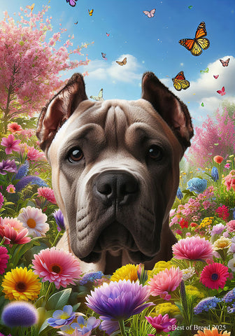 Cane Corso Fawn Cropped - Best of Breed  Spring Butterflies Outdoor House and Garden Flag