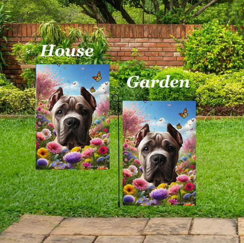 Cane Corso Fawn Cropped - Best of Breed  Spring Butterflies Outdoor House and Garden Flag