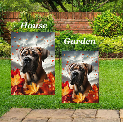 Cane Corso Fawn  Uncropped - Best of Breed  Fall Leaves Outdoor House and Garden Flag