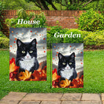 Tuxedo Cat - Best of Breed  Fall Leaves Outdoor House and Garden Flag