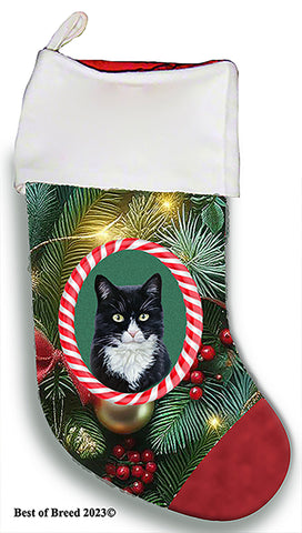 Tuxedo Cat - Best of Breed  Christmas Stocking 13.5"  Red Gaming Cloth with Red Lining ,Plush White Cuff