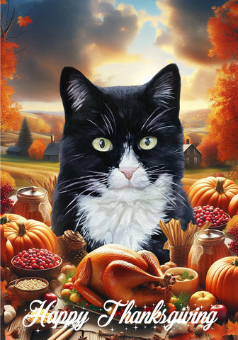 Tuxedo Cat - Best of Breed  Thanksgiving Outdoor House and Garden Flag