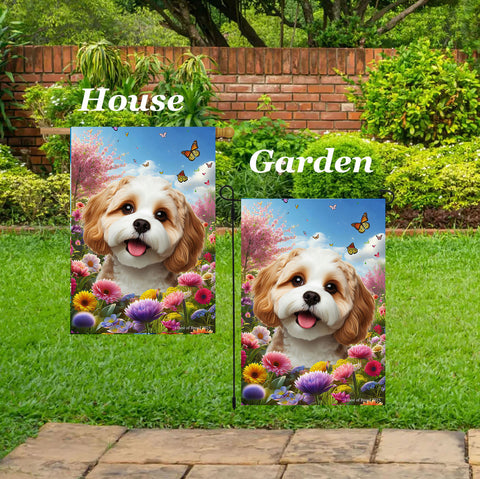 Cavachon- Best of Breed  Spring Butterflies Outdoor House and Garden Flag