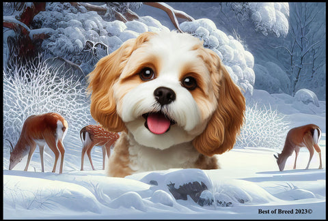 Cavachon- Best of Breed Winter Wonderland Floor Mat Tufted Loop 18" x 27"