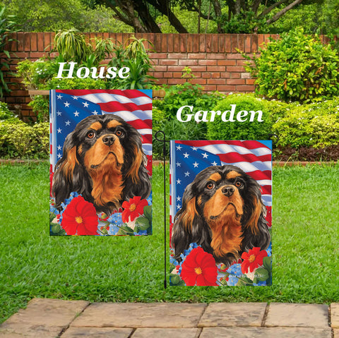 Cavalier King Charles Black/Tan - Best of Breed  Patriotic I All-American Outdoor House and Garden Flag