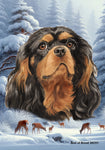 Cavalier King Charles Black/Tan - Best of Breed  Winter Wonderland Outdoor House and Garden Flag