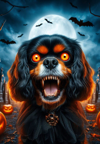 Cavalier King Charles Black and Tan - Best of Breed DCR Halloween Outdoor House and Garden Flag