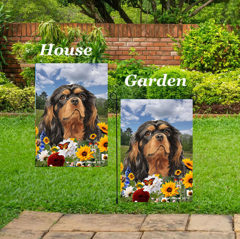 Cavalier King Charles Black/Tan - Best of Breed  Summer Fields Outdoor House and Garden Flag